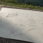 高遠ジャズ＆ブルースフェスティバルのステージや出店位置を鉛筆で描いた会場計画図